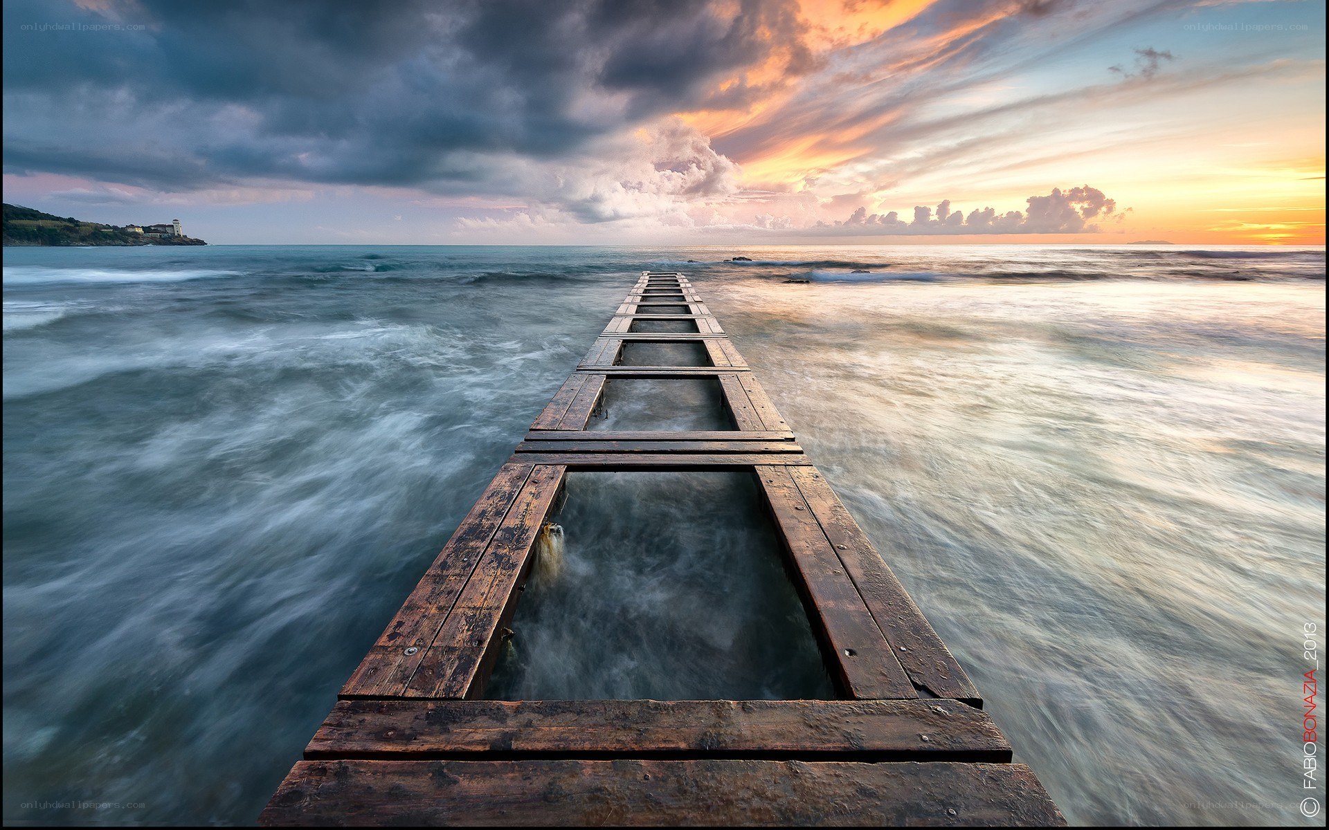Pier at sunset with long exposure