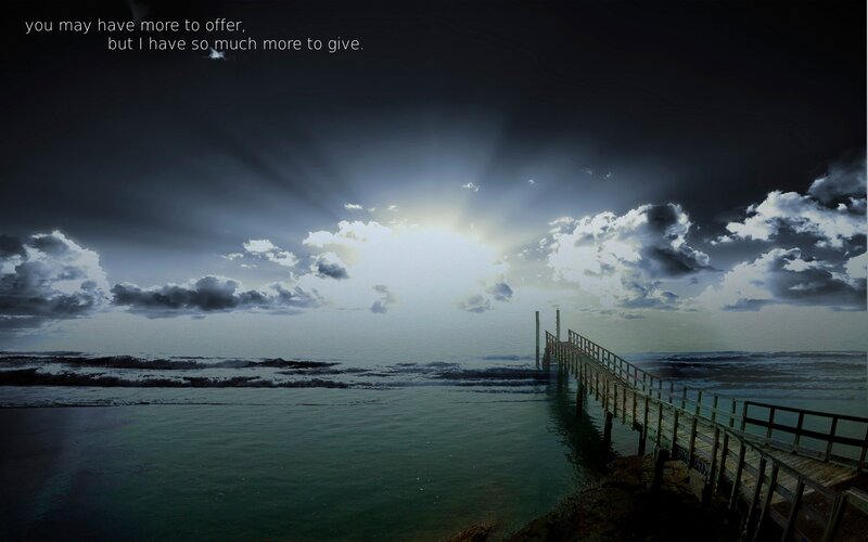 Pier at sunset with text