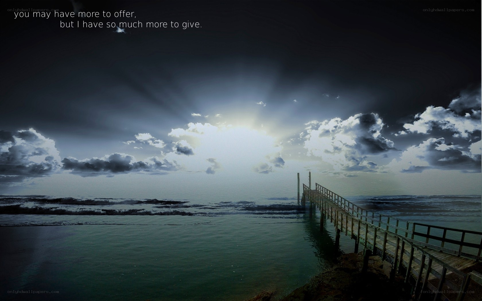 Pier at sunset with text