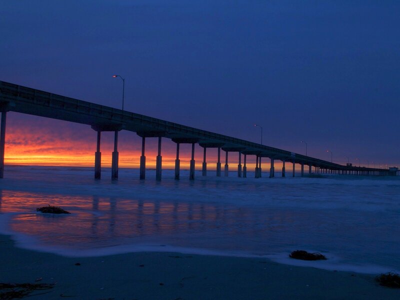 Pier at sunset with vibrant sky