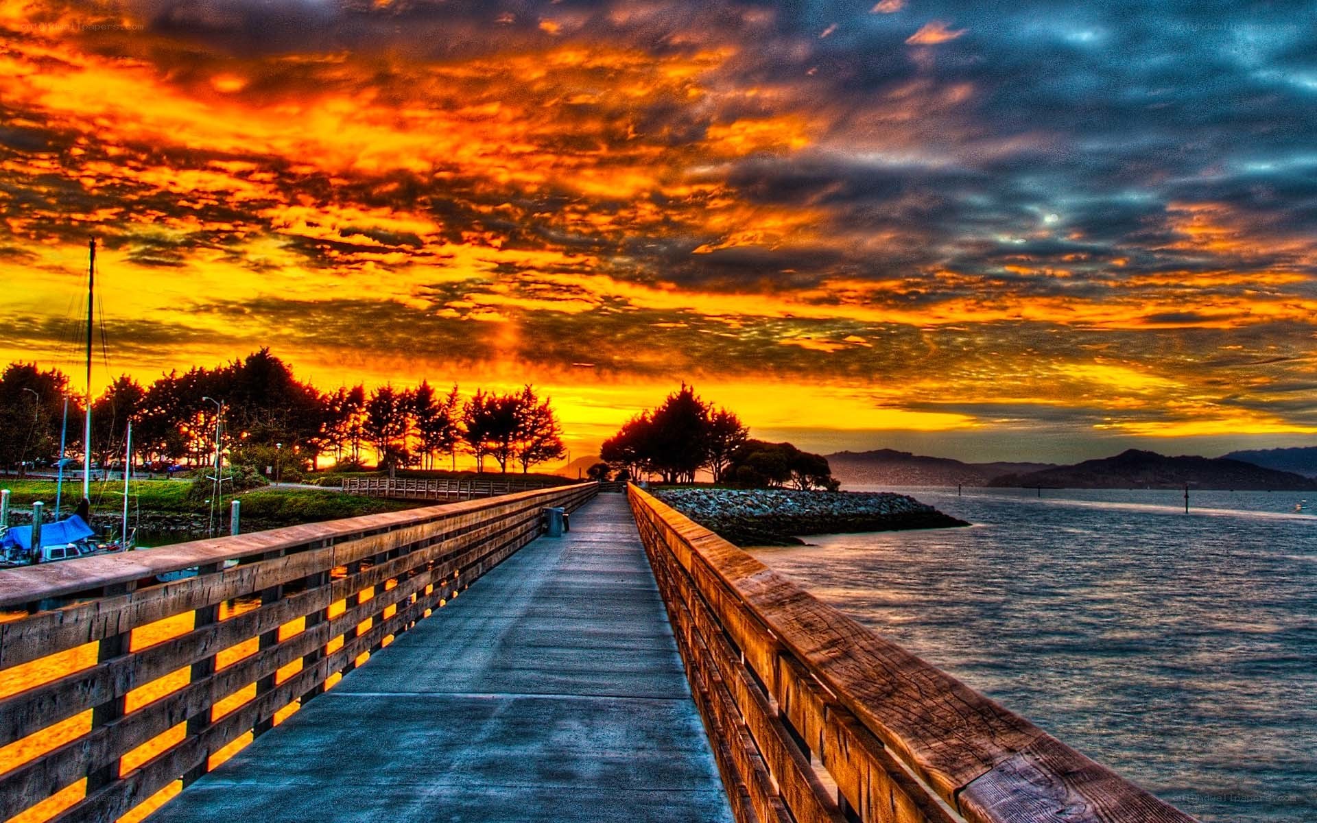 Pier at sunset with vibrant sky