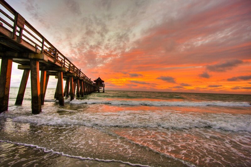 Pier at sunset with vibrant sky