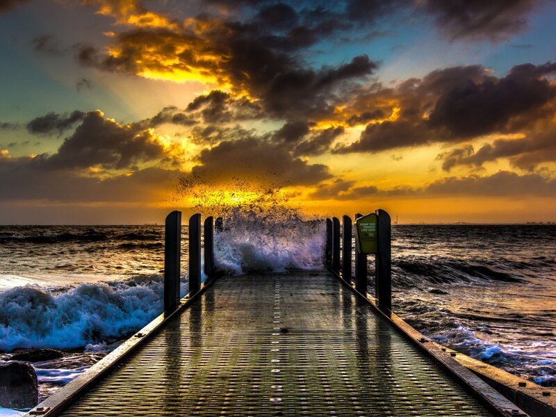 Pier at Sunset — Yellow, Dramatic, Photograph, Ocean