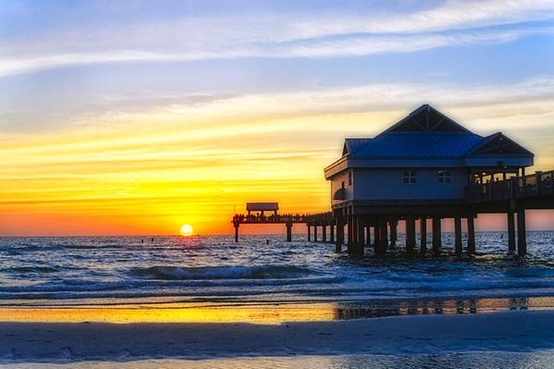 Pier at Sunset — Yellow, Serene