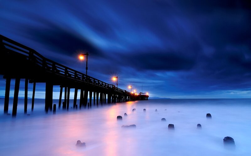 Pier at Twilight — Blue, Dramatic