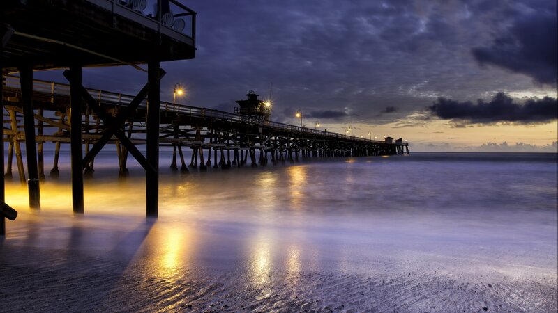 Pier at Twilight — Blue, Serene, Night, Photograph, Ocean