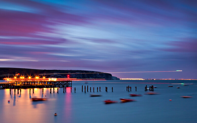 Pier at Twilight — Blue, Serene, Night, Photograph