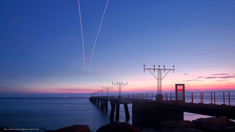 Pier at Twilight — Blue, Serene, Sunset, Photograph, Sky, Lights