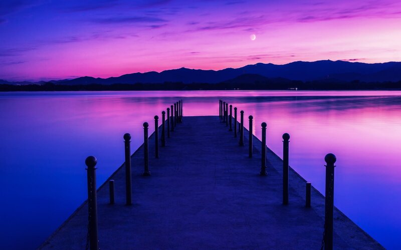 Pier at Twilight — Purple, Serene, Night, Photograph