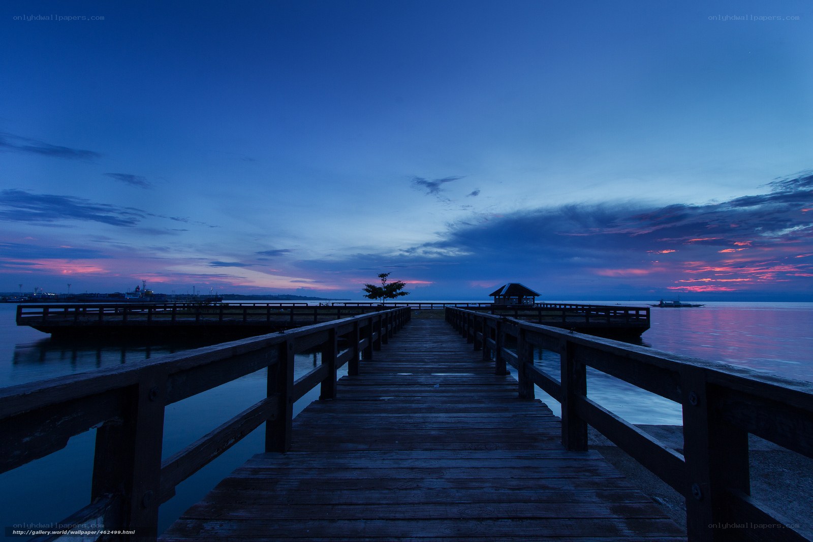 Pier at twilight with colorful sky
