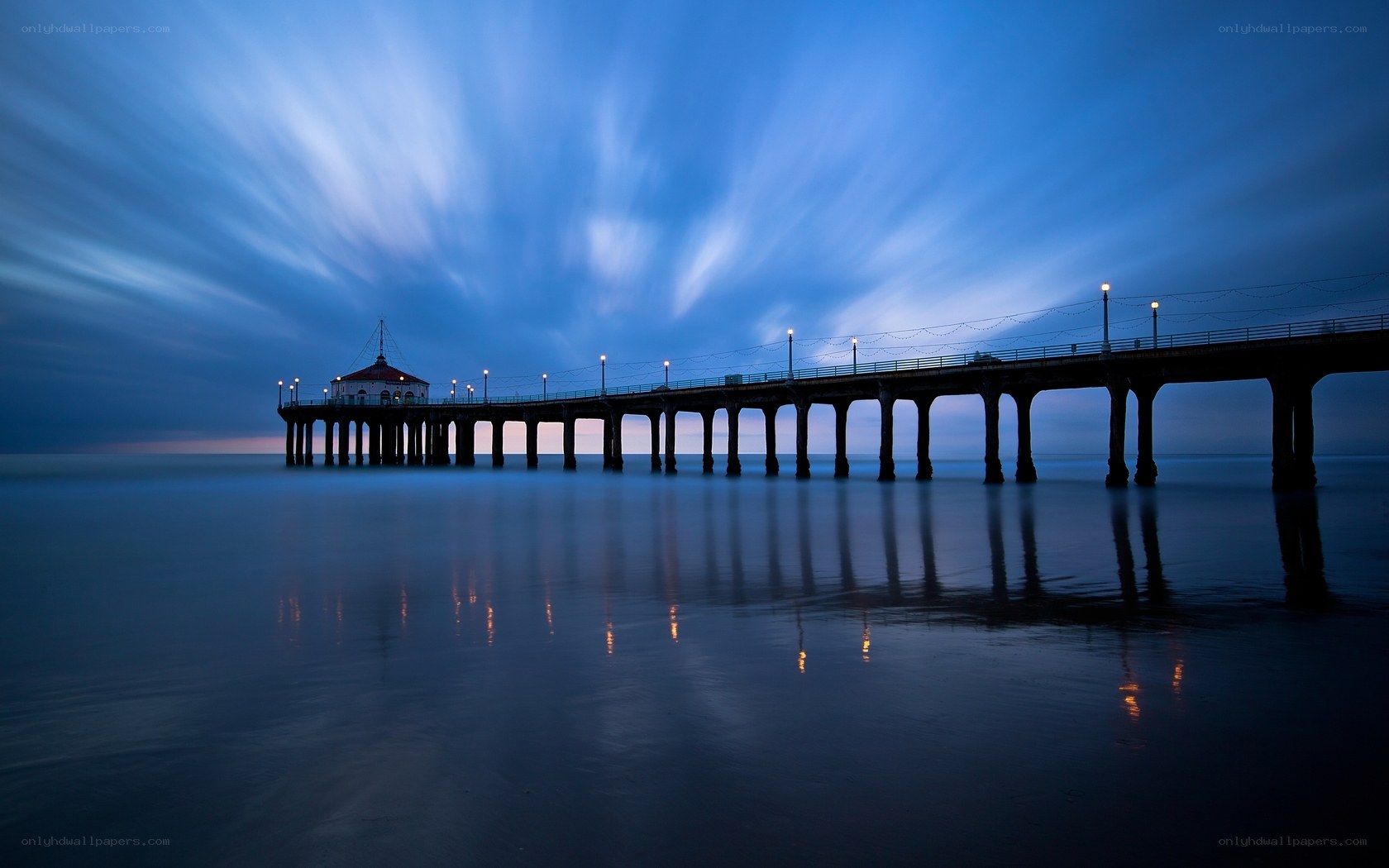 Pier at twilight with motion blur