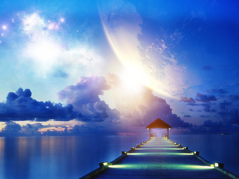 Pier leading to a celestial sky