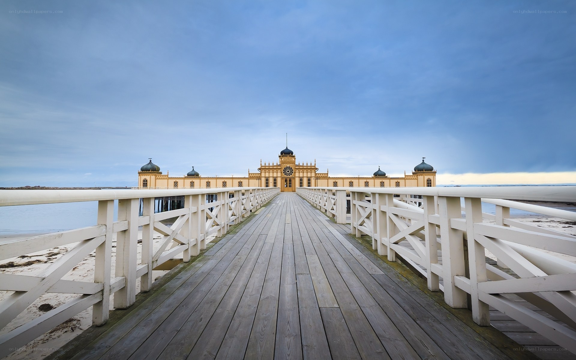 Pier leading to a historic building