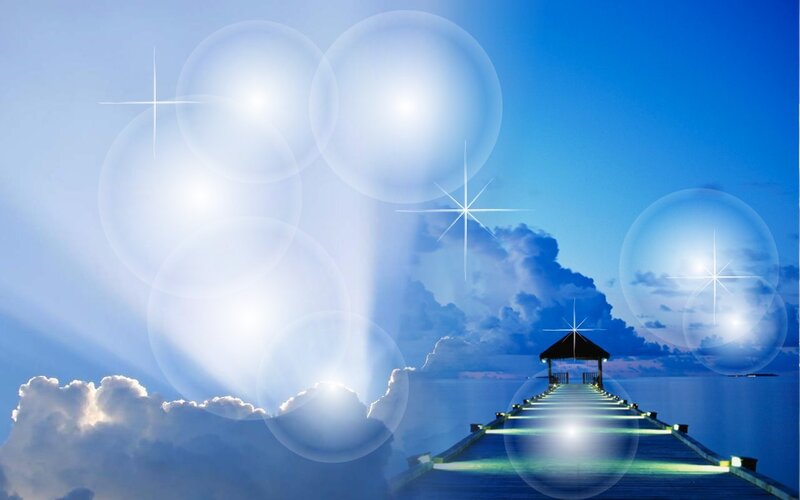 Pier leading to a spiritual sky