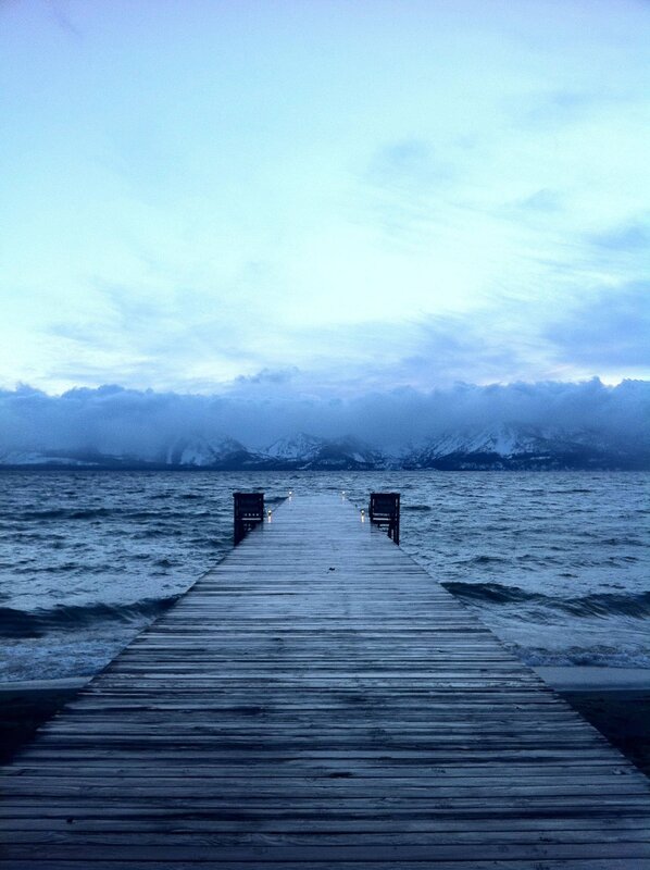 Pier on a lake at dusk