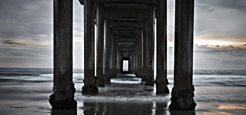 Pier pillars at sunset