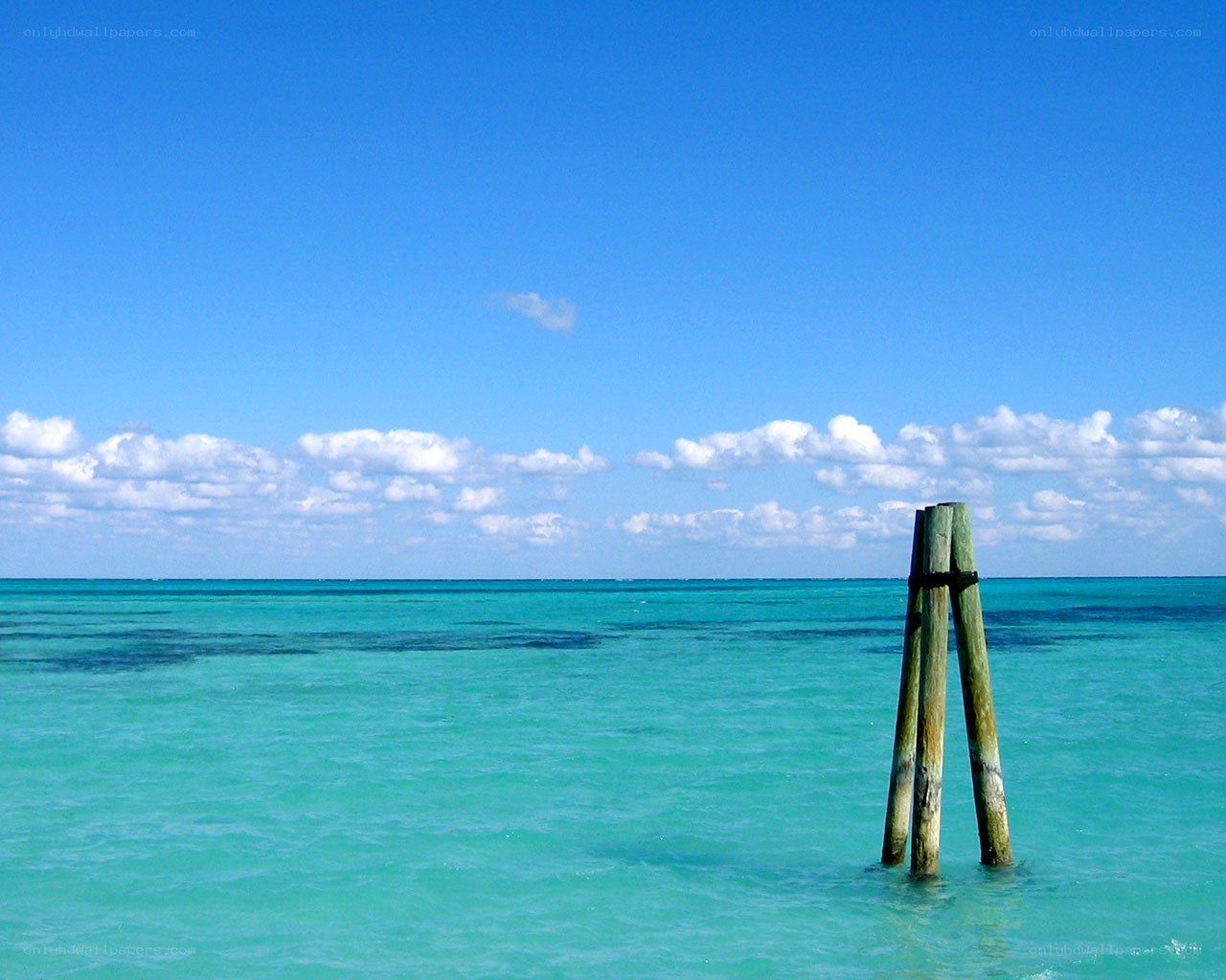 Pier post in turquoise water