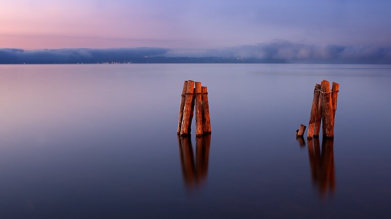 Pier posts at dawn
