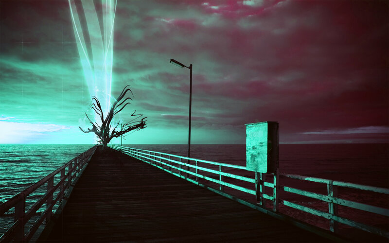 pier with alien light beam