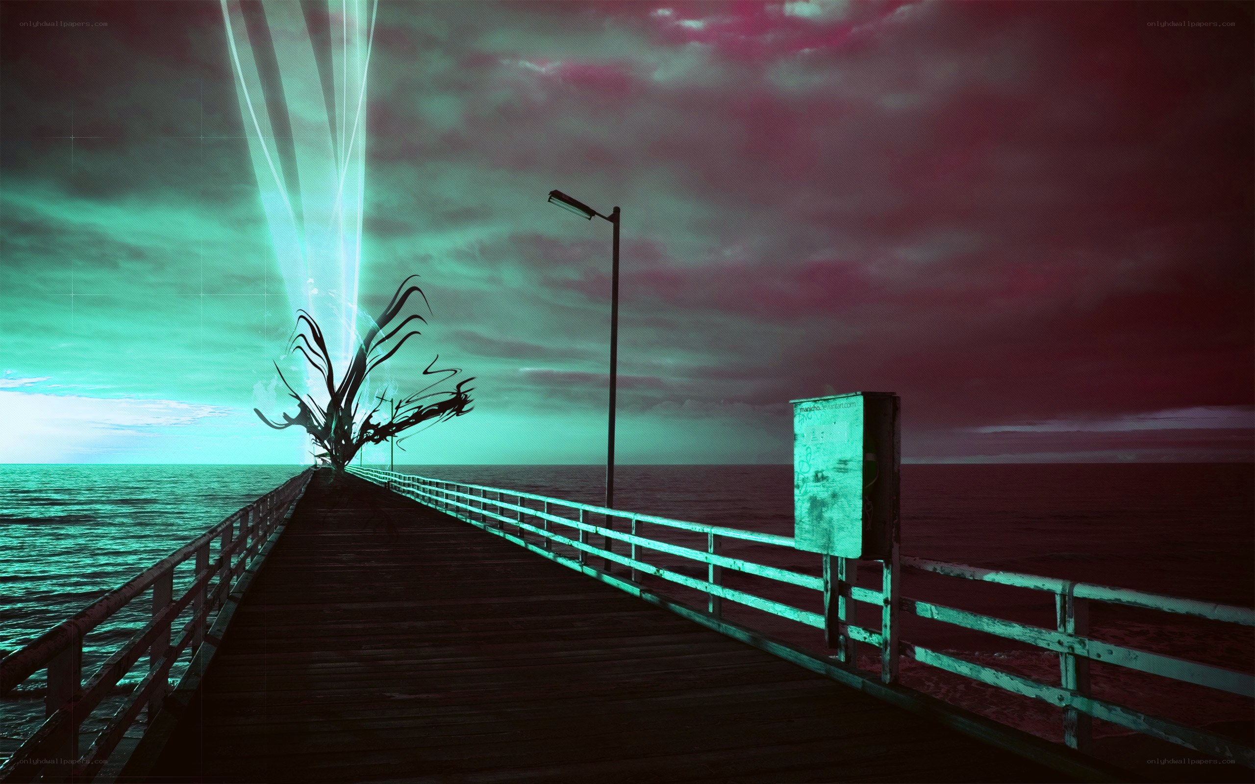 pier with alien light beam