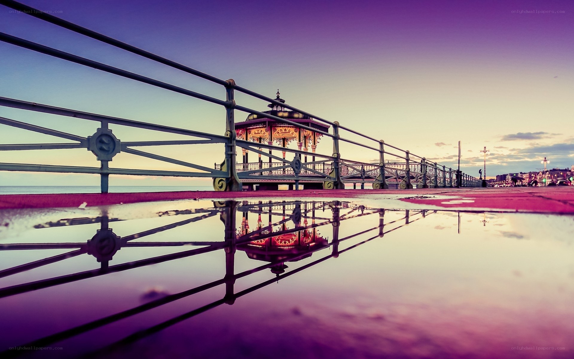 Pier with bandstand at sunset
