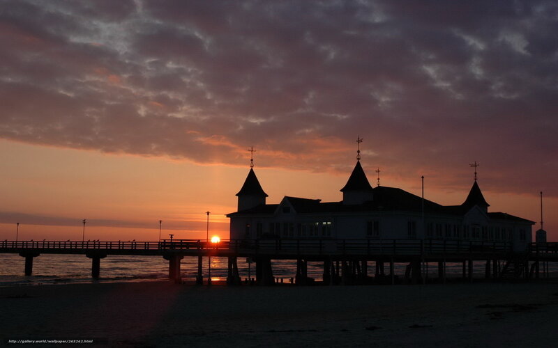 Pier with Building at Sunset