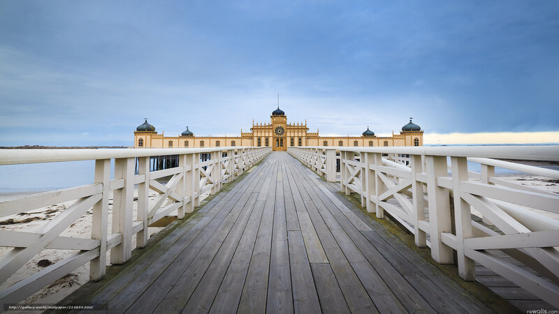 Pier with Building — Blue, Serene