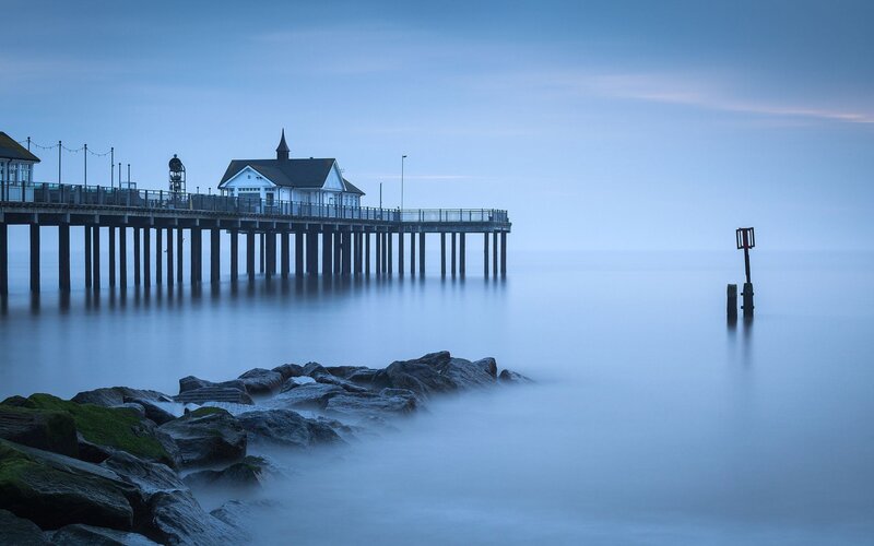 Pier with Building — Blue