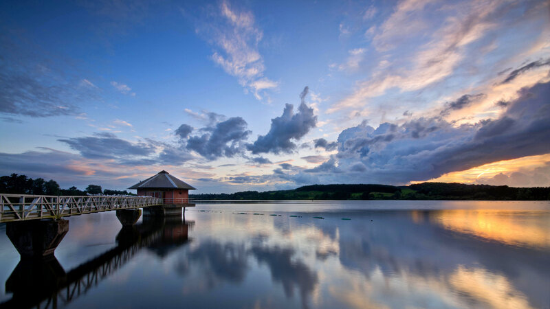 Pier with Building on Lake