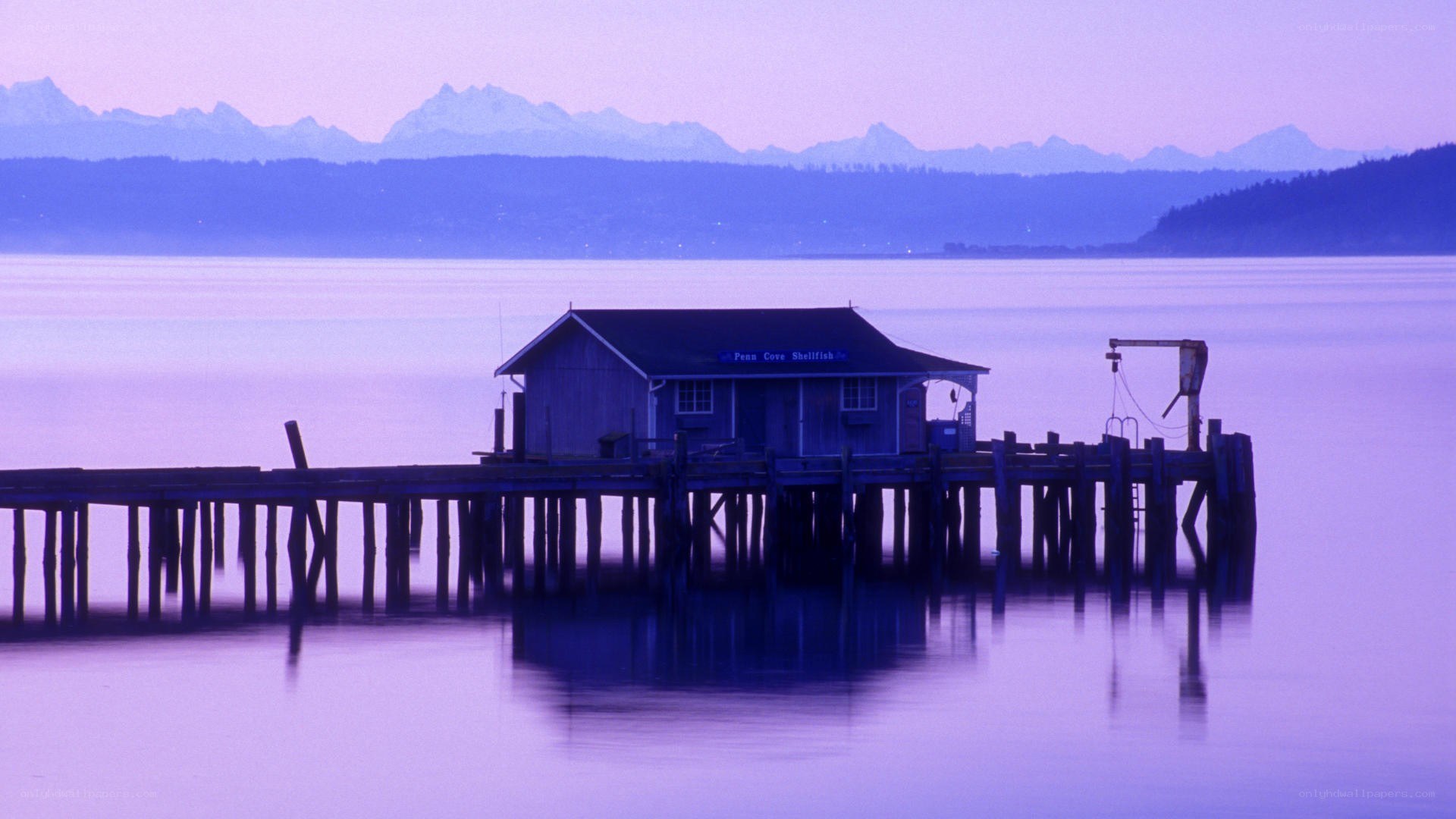 Pier with cabin at dusk