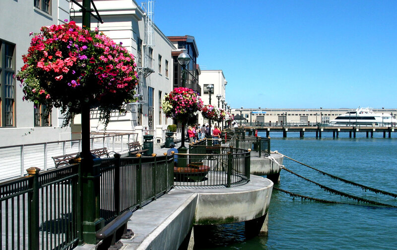 Pier with flowers and boats