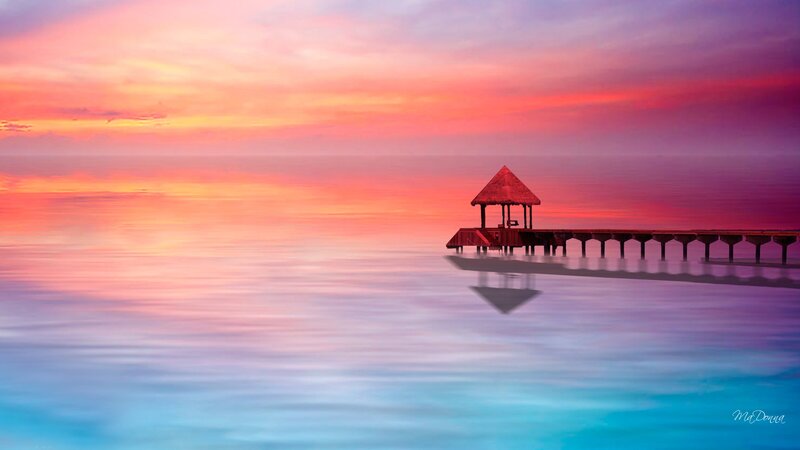 Pier with Gazebo at Sunset — Pink