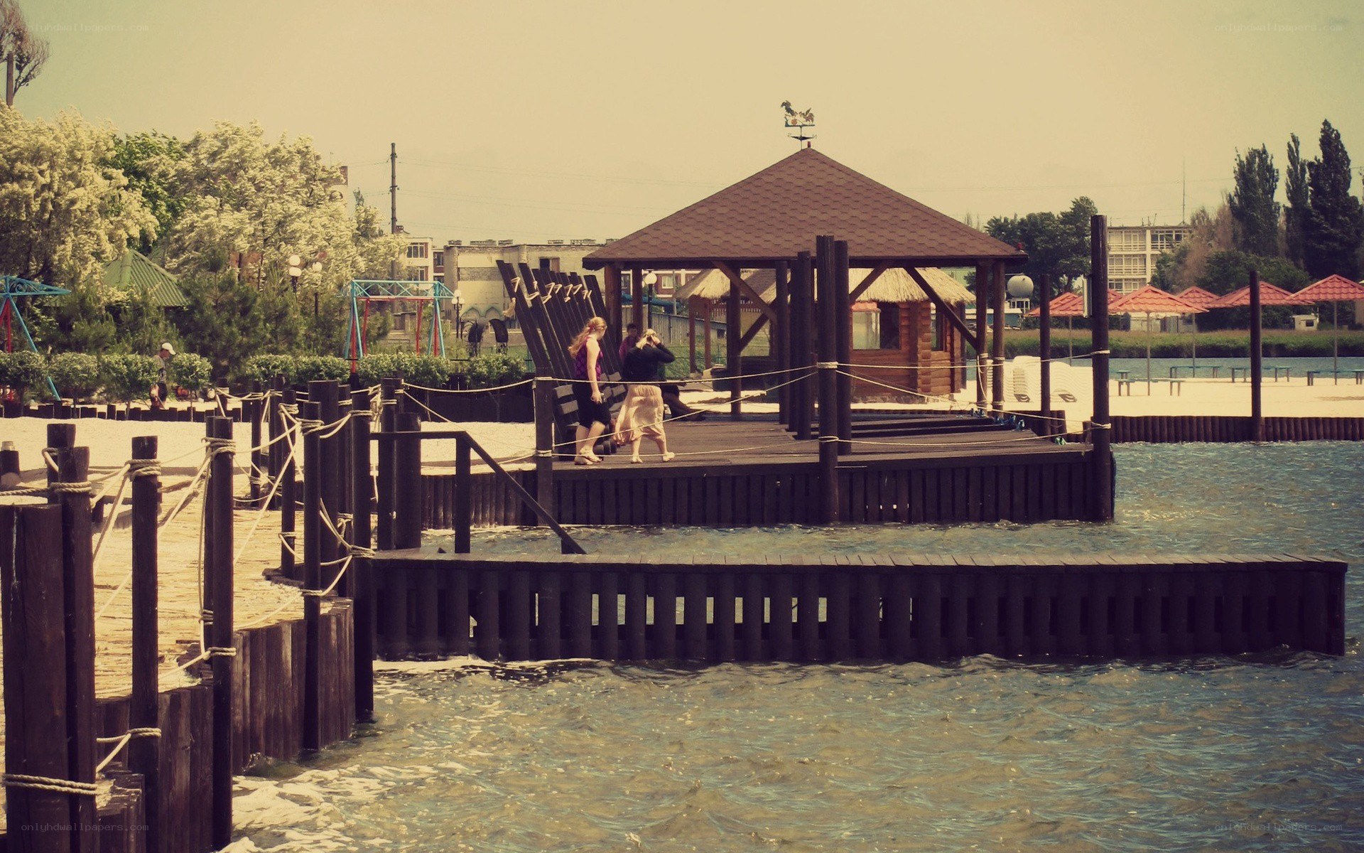 Pier with gazebo at waterfront