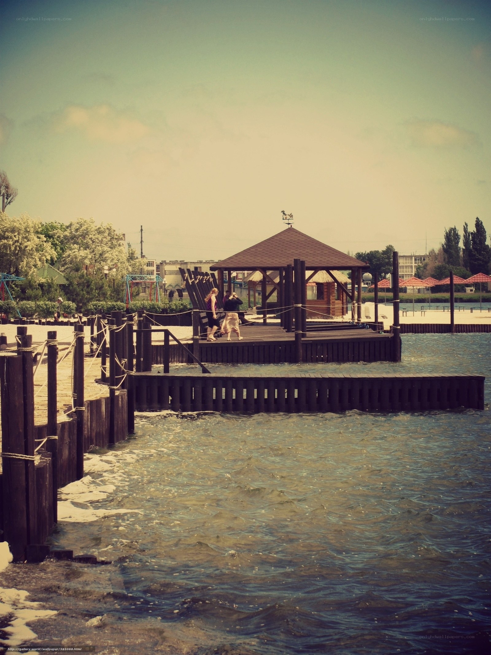 Pier with gazebo at waterfront