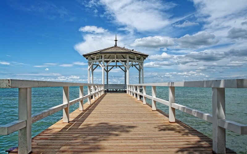 Pier with gazebo over water