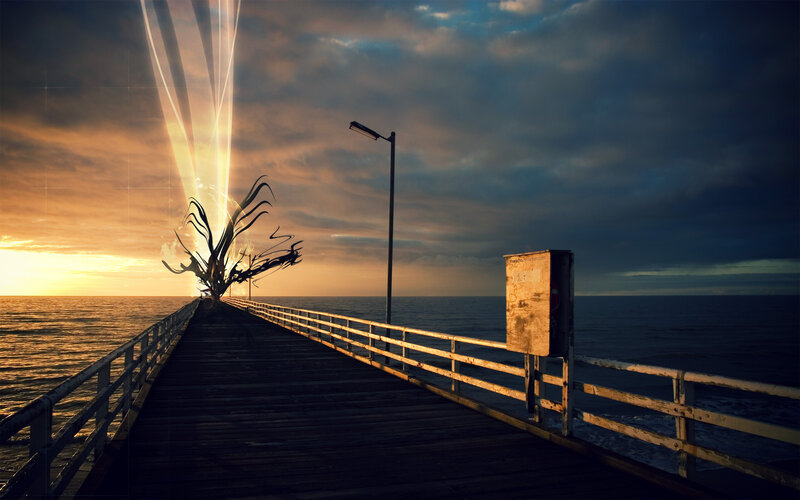 Pier with Glowing Tree — Blue