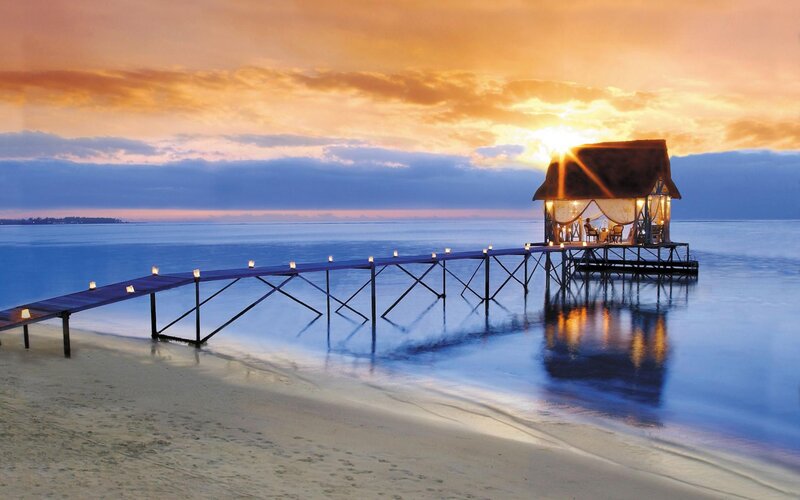 Pier with Hut at Sunset