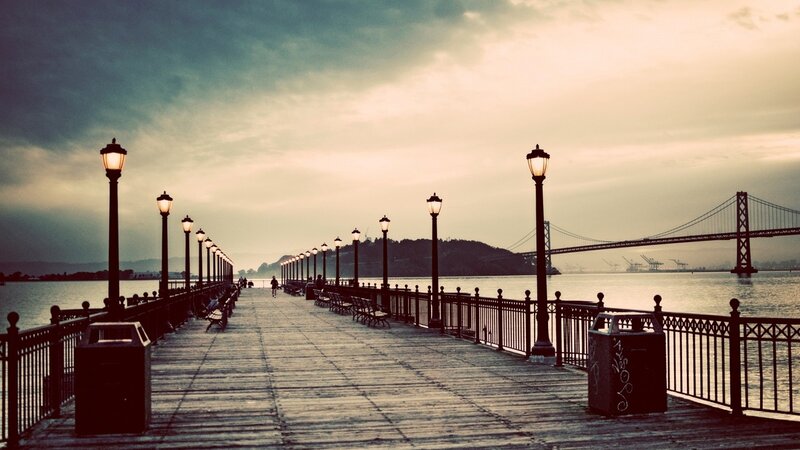 Pier with Lampposts — Gray