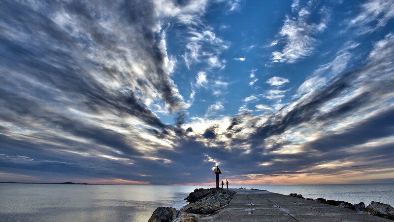 Pier with Lighthouse — Blue, Dramatic