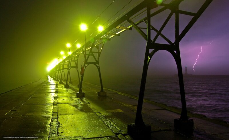 Pier with Lightning Storm