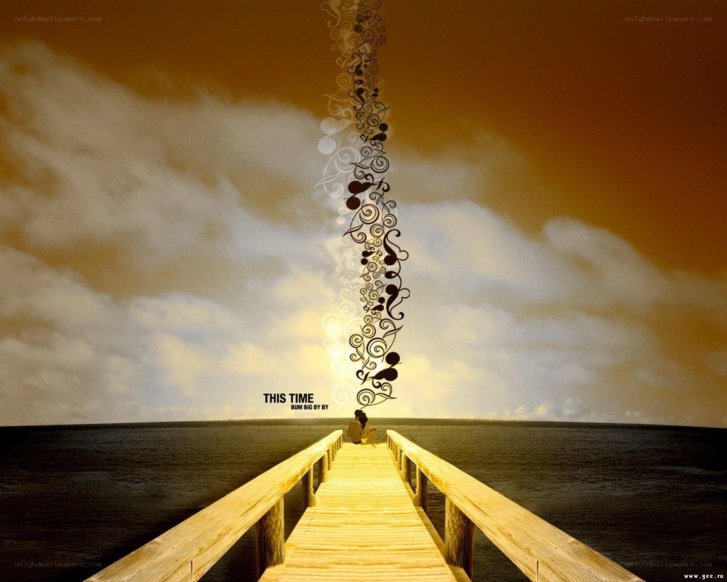 Pier with musical notes