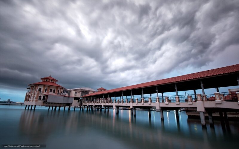 Pier with Red-roofed Buildings