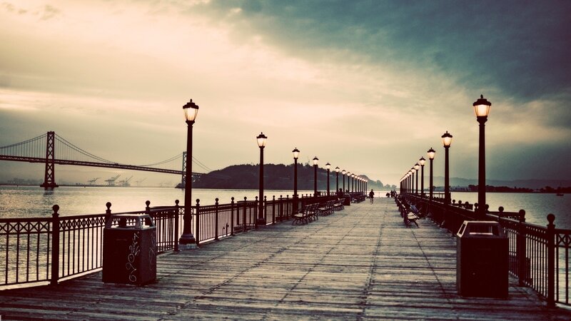 Pier with Street Lamps — Gray