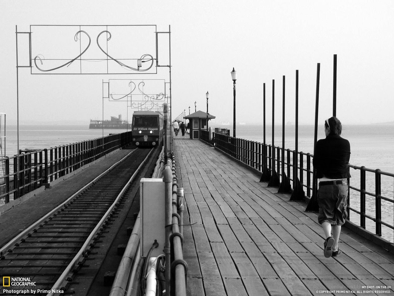 Pier with Train and Walker