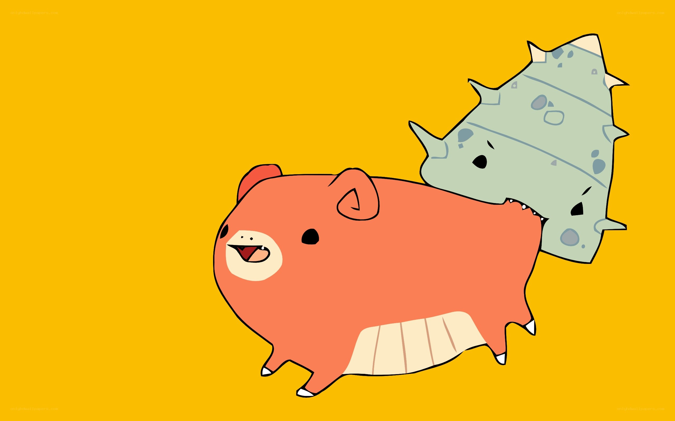 Pig and dinosaur eating