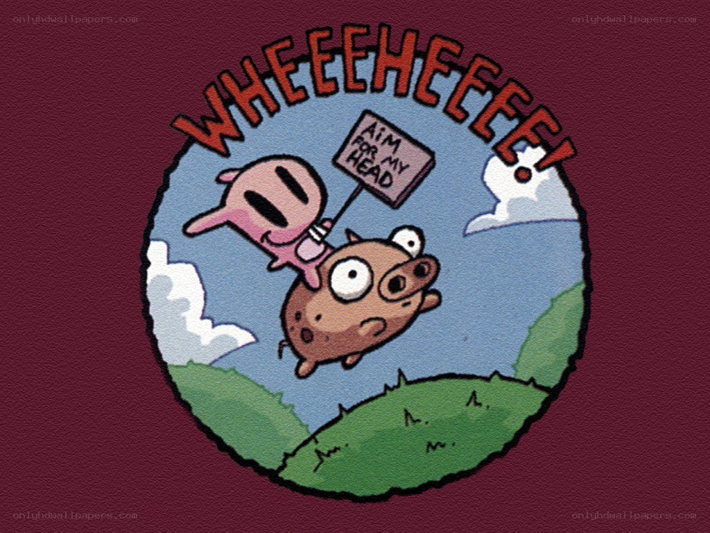 Pig and pink character flying