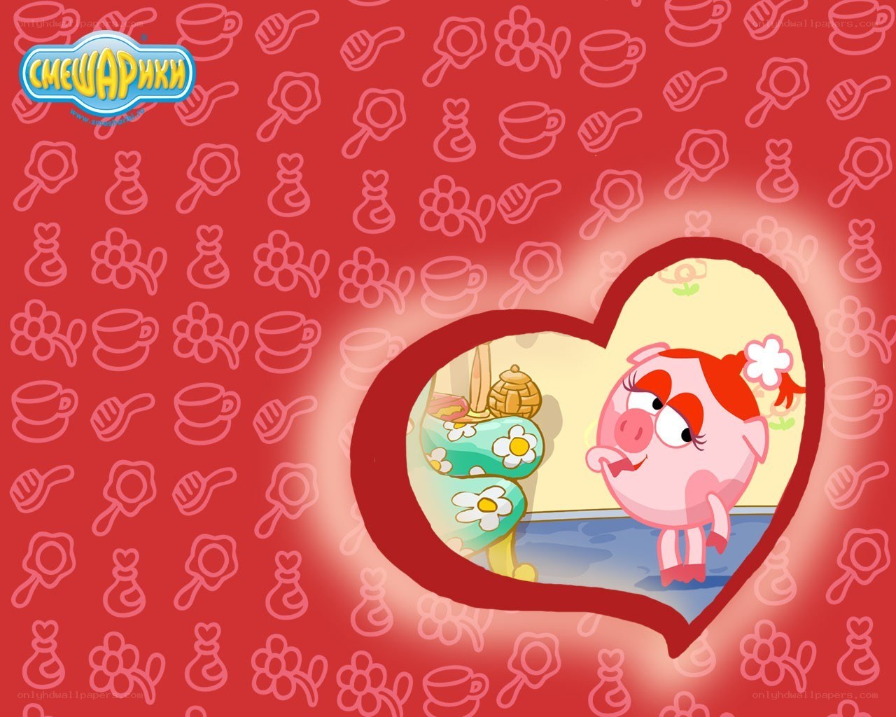 Pig character in heart frame