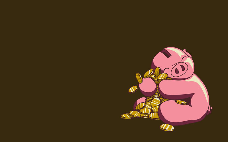 pig hugging coins