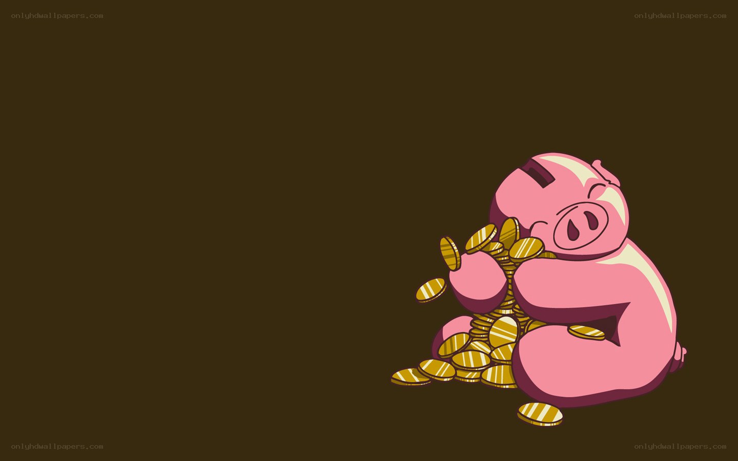 pig hugging coins