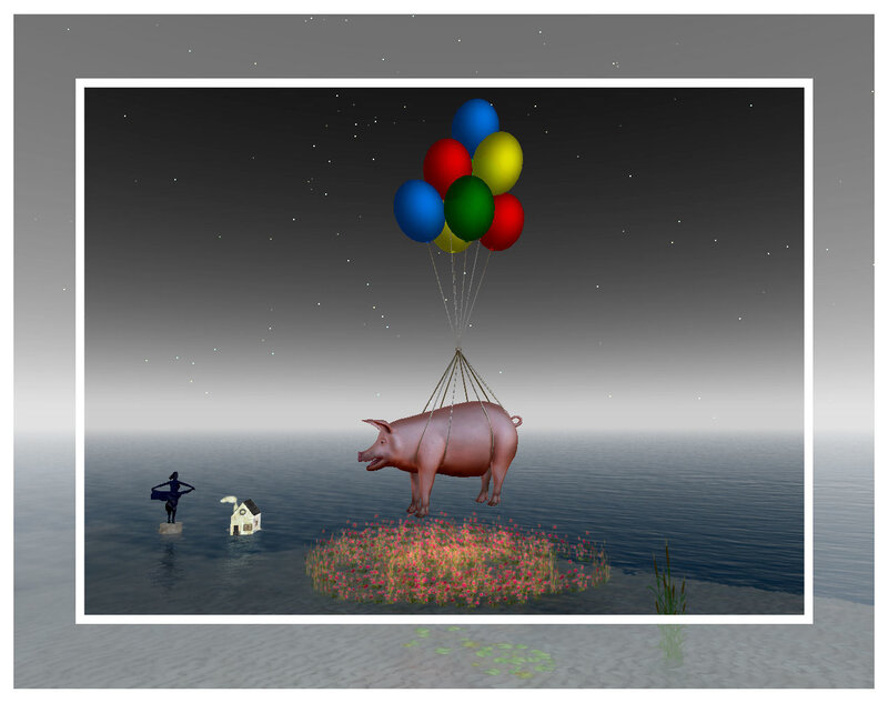 Pig Lifted by Balloons